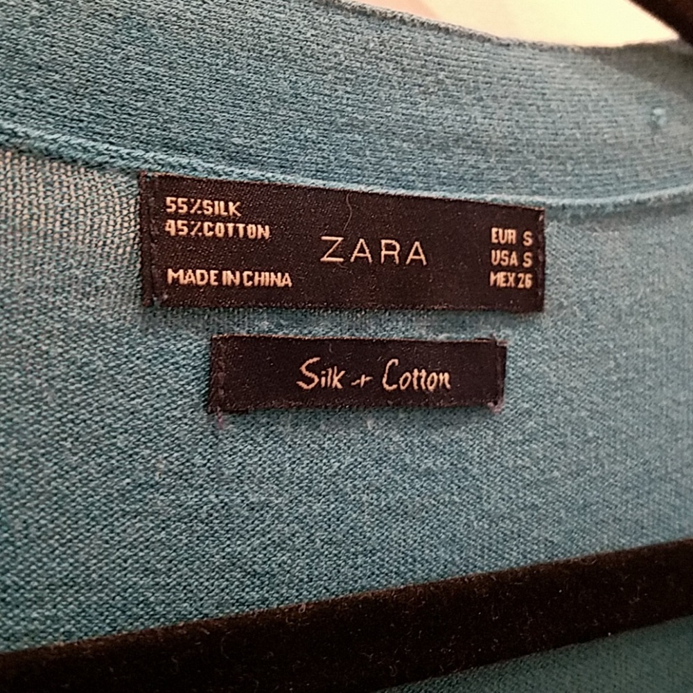 Silk and Cotton Zara blue teal green cardigan